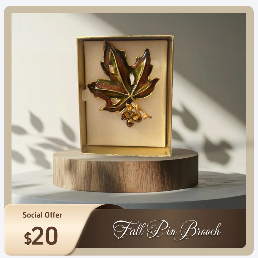 Leaf Shaped Brooch with Gold Accents